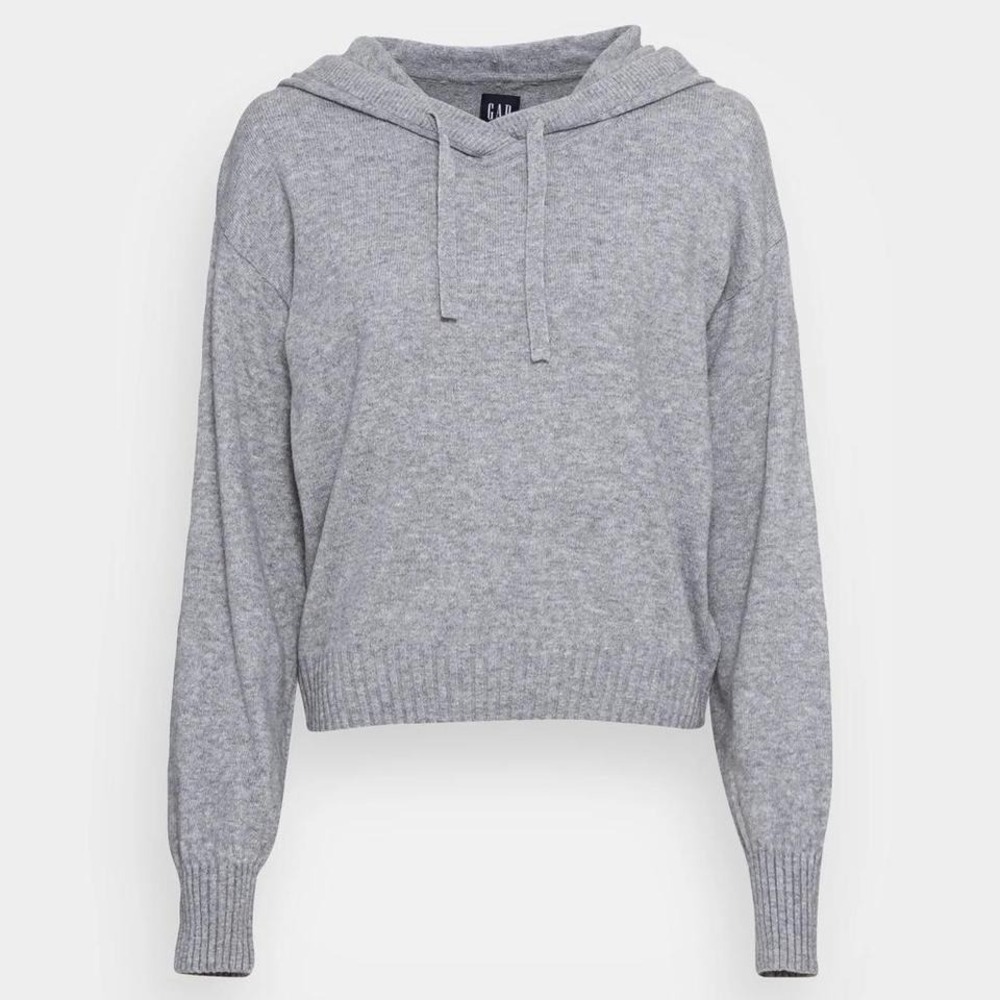 GAP‎ Womens Gray Knit Hoodie Sweater Small Tall Long Sleeve Drawstring